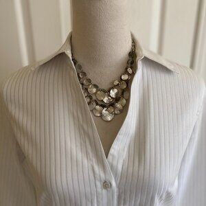 ANN TAYLOR fitted womens collared whiteblouse, 100% cotton, 3/4 sleeve, sz 2 EUC